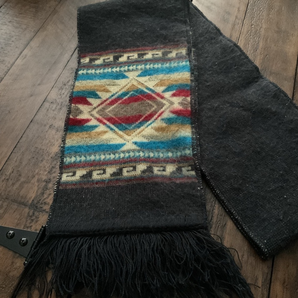 Earthragz Southwest Aztec Tribal Scarf Fringe Black Turquoise
